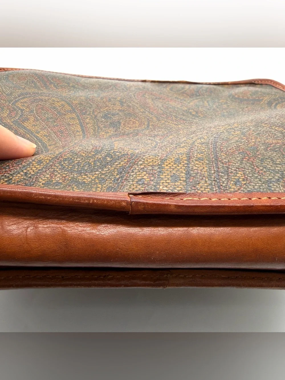Vintage Angiolo Del Gobbo Paisley Leather Clutch Bag Firenze Italy Unisex Tuscan
